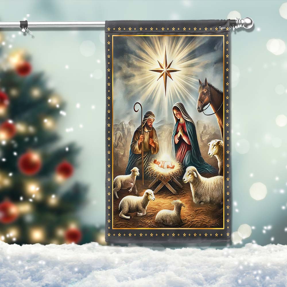 Nativity Of Jesus Christ O Holy Night Christmas Flag - Liberish