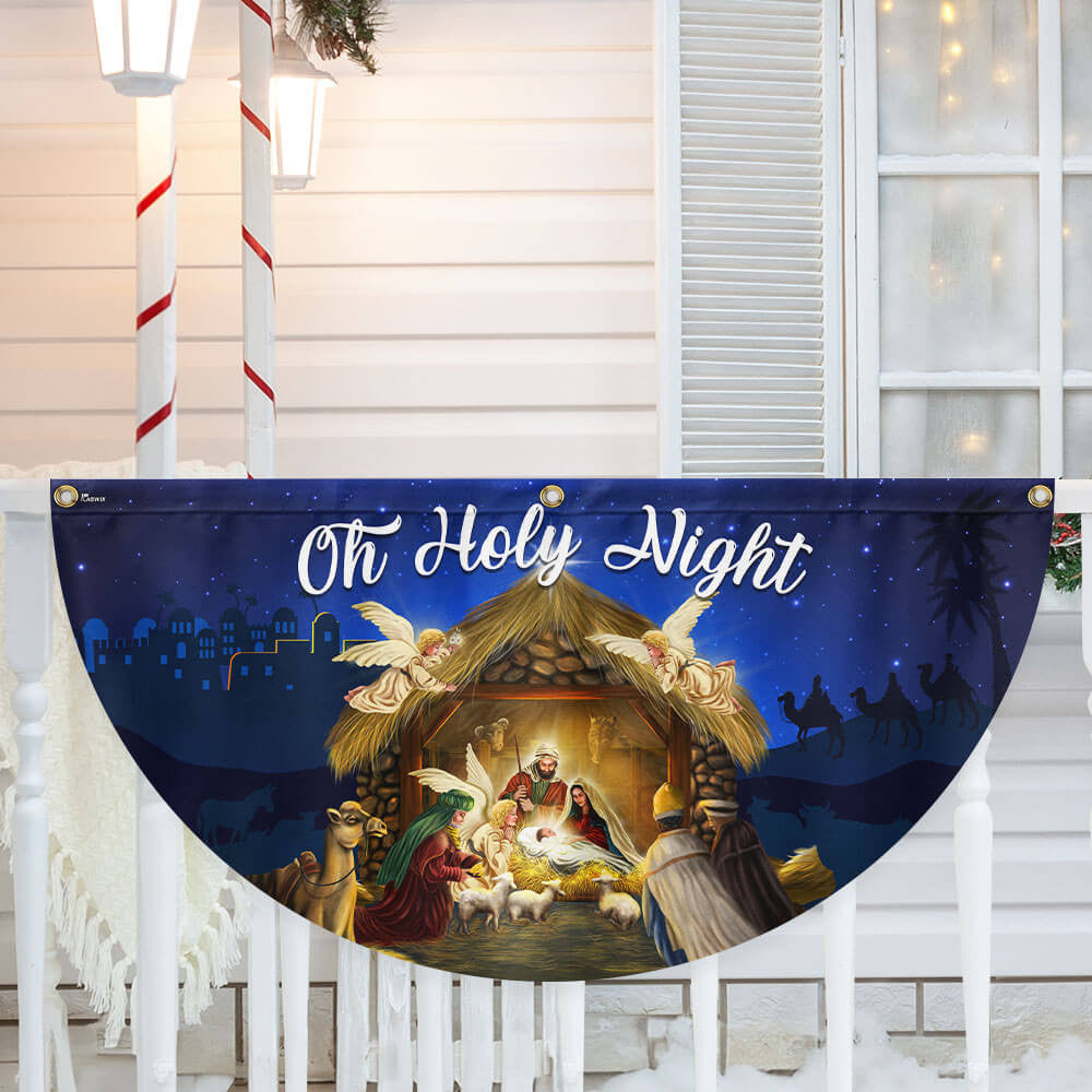 Nativity Of Jesus Christmas Fan Flag Holy Night Christmas Non Pleated Fan Flag - Liberish