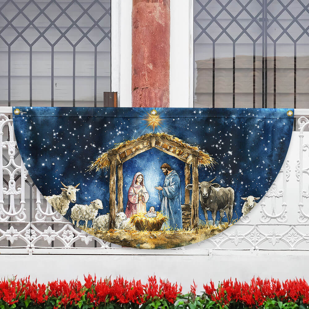 Nativity Of Jesus Christmas Flag Holy Night Christmas Non Pleated Fan Flag - Liberish
