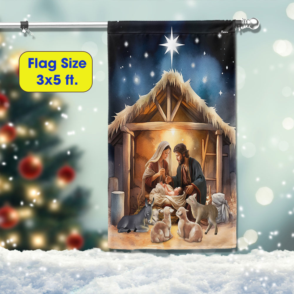 Nativity Of Jesus Christmas Flag Oh Holy Night - Liberish