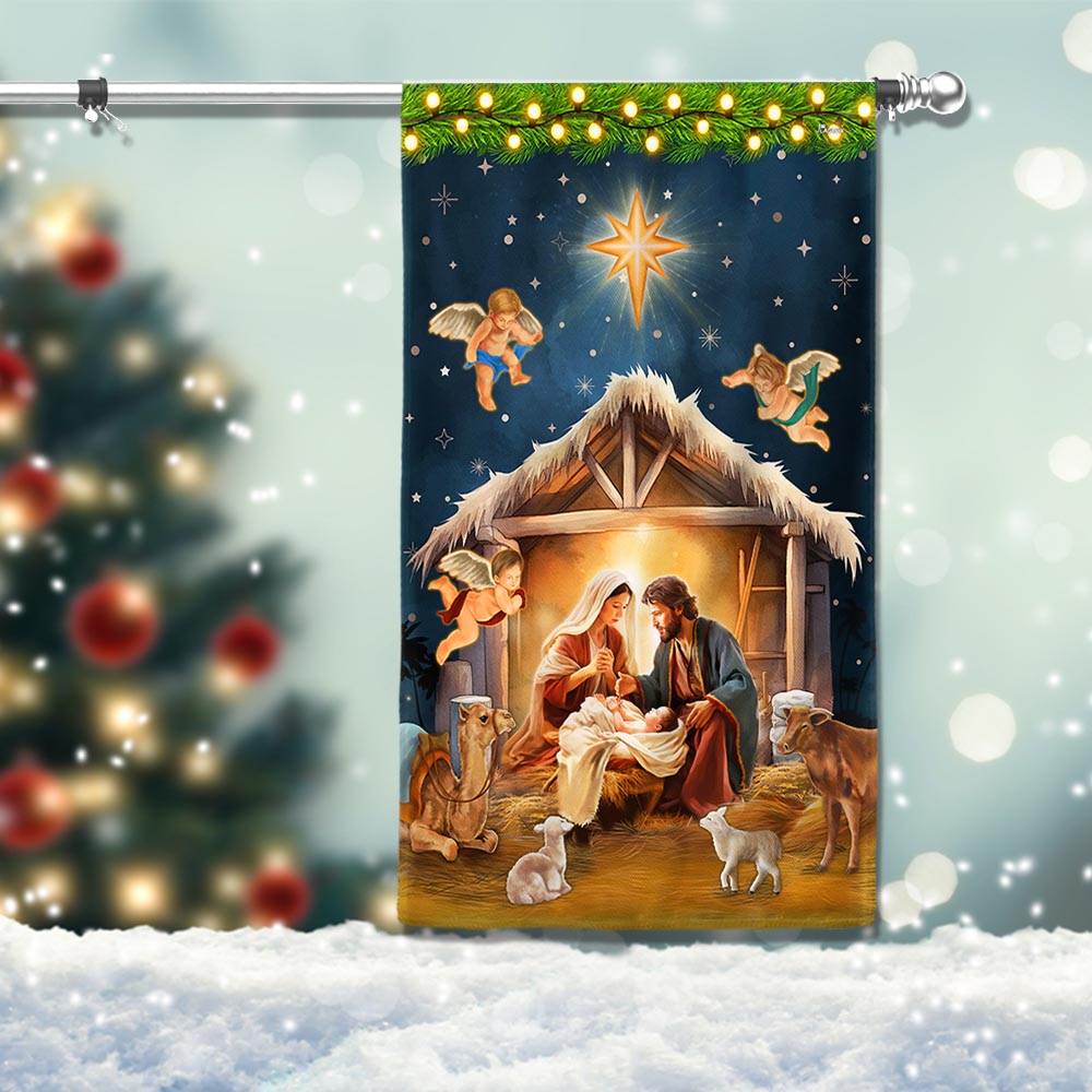 Nativity Of Jesus Christmas Flag Oh Holy Night Christmas 2025 - Liberish