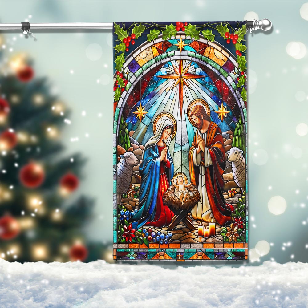 Nativity Of Jesus Christmas Oh Holy Night Flag - Liberish