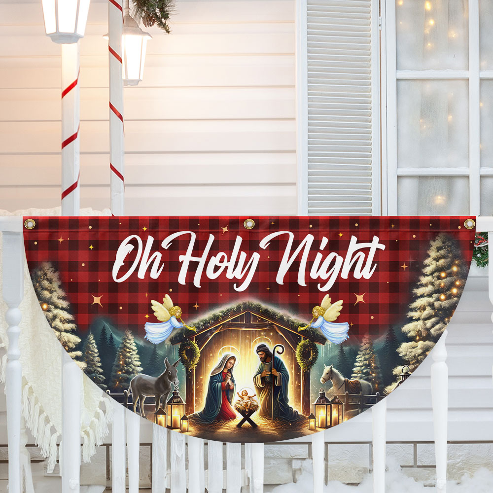 Nativity Of Jesus Christmas Silent Night Oh Holy Night Non Pleated Fan Flag - Liberish