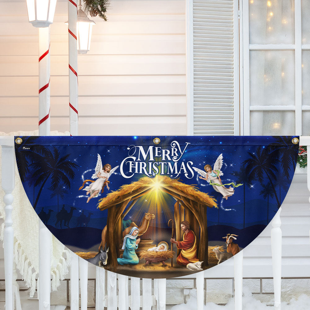 Nativity Of Jesus Merry Christmas Christian Holy Family Non Pleated Fan Flag - Liberish