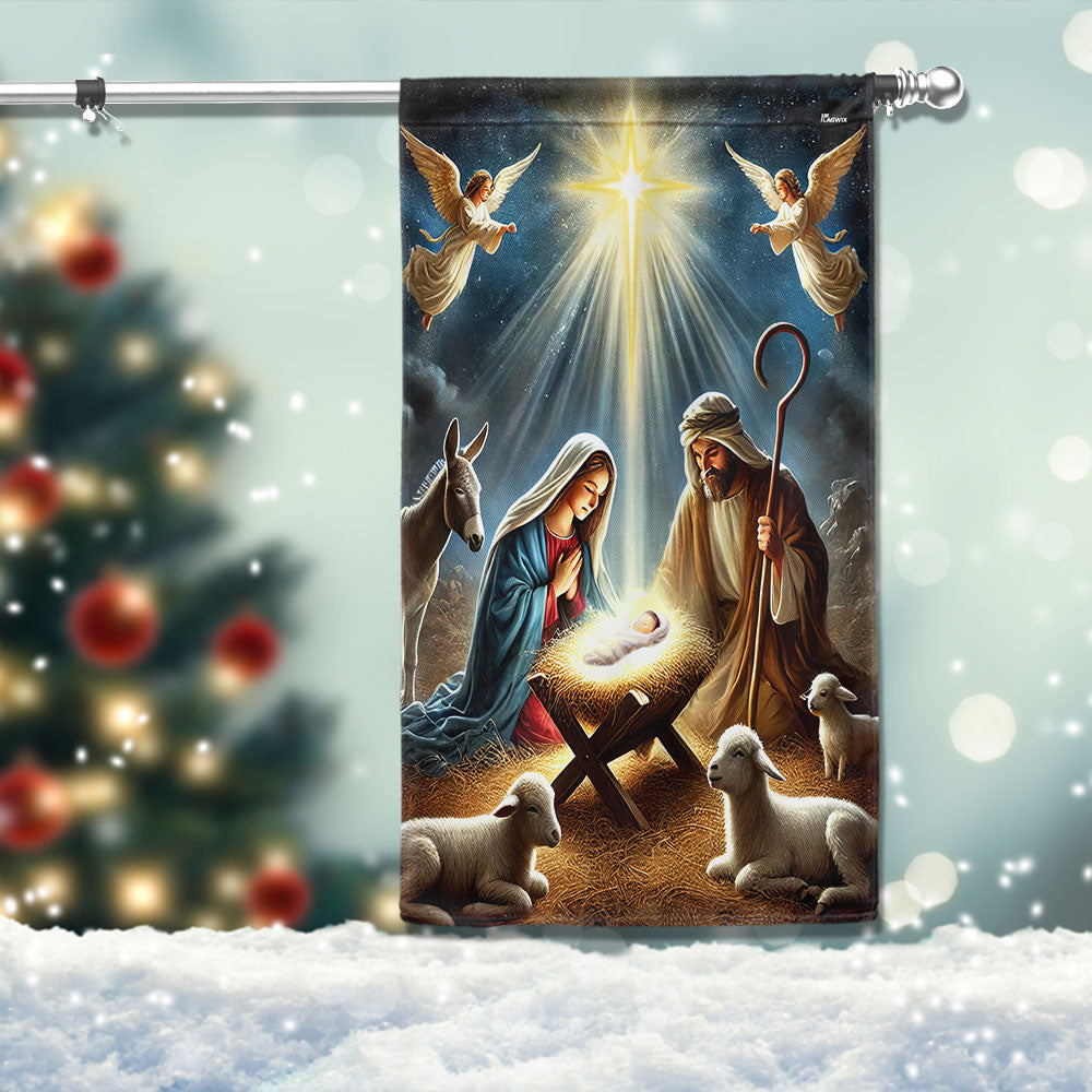 Nativity Of Jesus O Holy Night Christmas Flag - Liberish