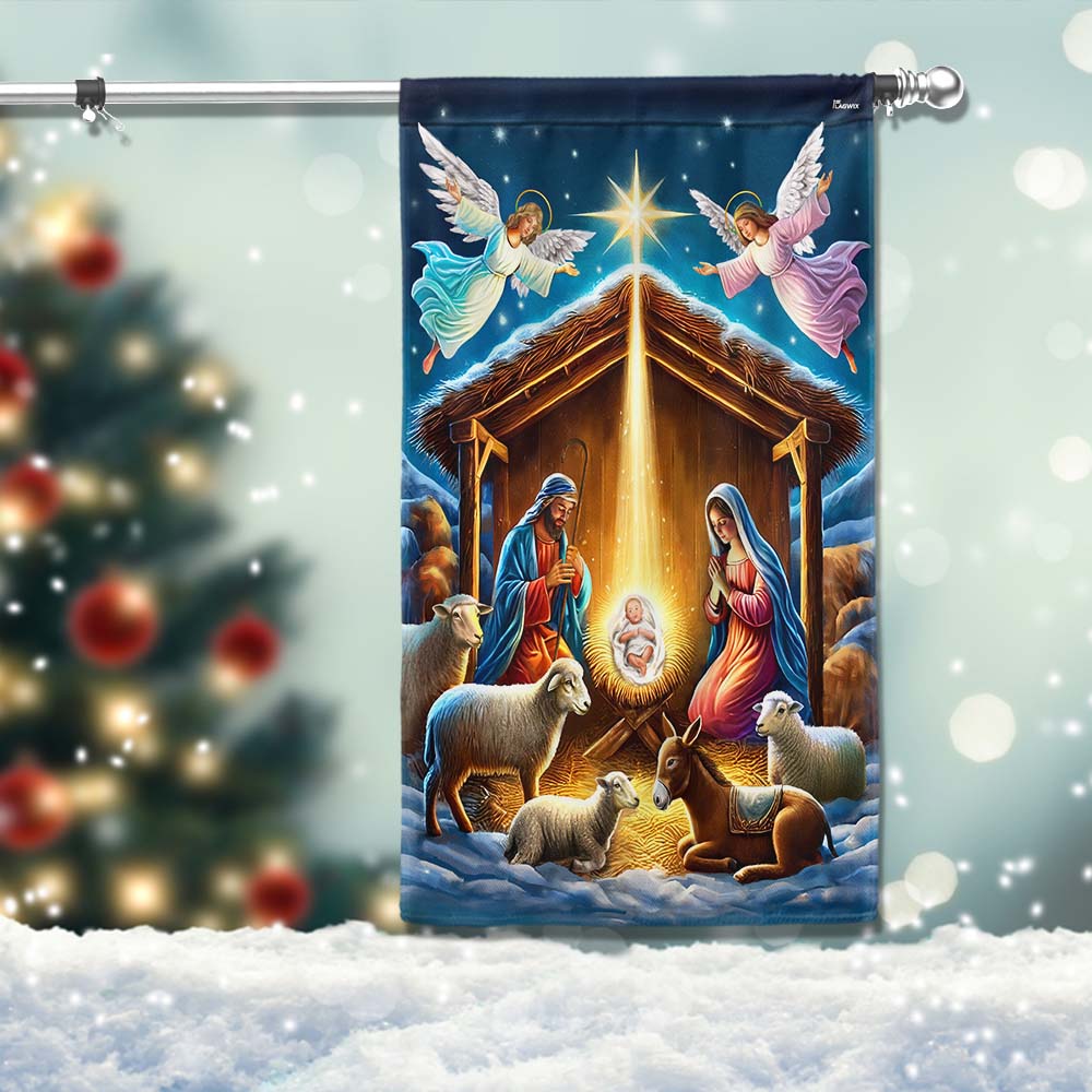 Nativity Of Jesus Oh Holy Night Christmas Flag - Liberish