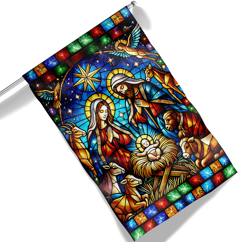 Nativity Of Jesus Stained Glass Christmas Flag - Liberish