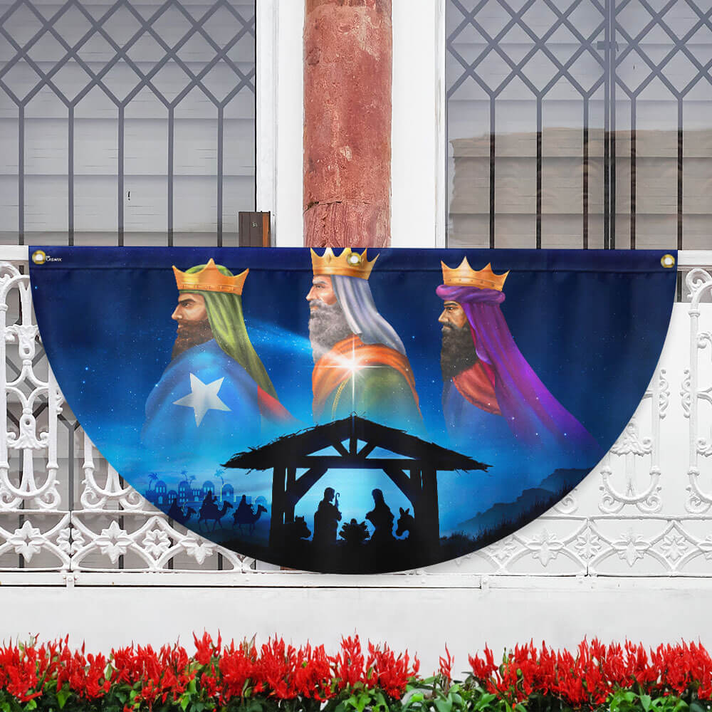 Nativity Three Wise Men We Three Kings Jesus Christmas Non Pleated Fan Flag - Liberish