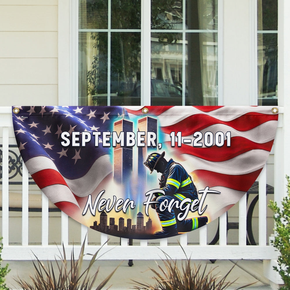 Never Forget 11th September Patriot Day 911 Kneeling Firefighter Non-Pleated Fan Flag Mln3 - Liberish