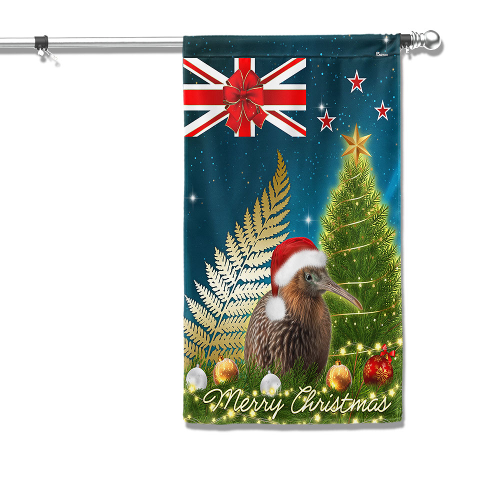 New Zealand Christmas Kiwi Bird And Fern Flag - Liberish