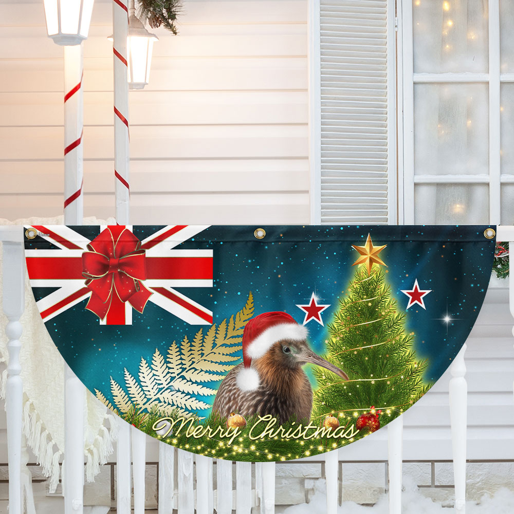 New Zealand Christmas Kiwi Bird And Fern Non Pleated Fan Flag - Liberish
