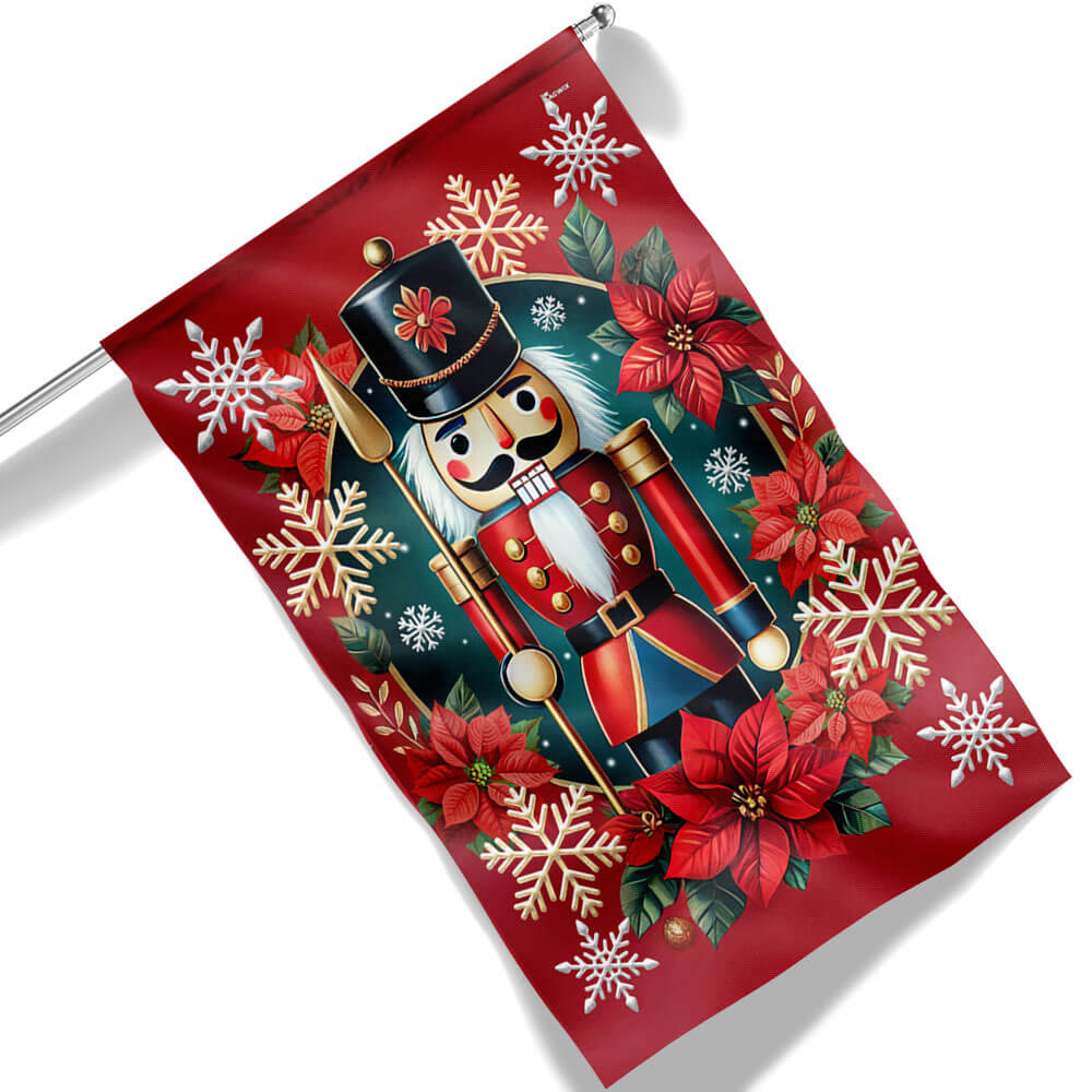 Nutcracker Poinsettia Merry Christmas Flag - Liberish