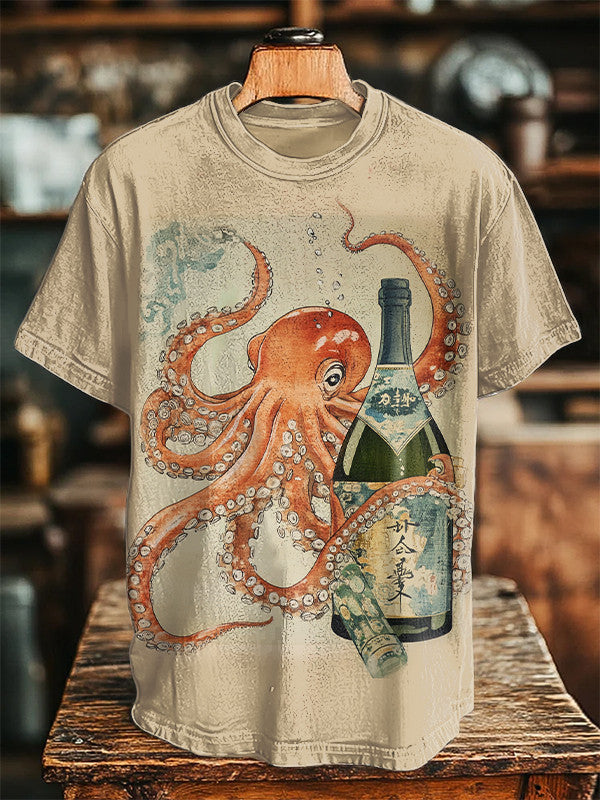 Octopus Opens Champagne Art Print T-Shirt Gifts For Octopus Lovers - Liberish