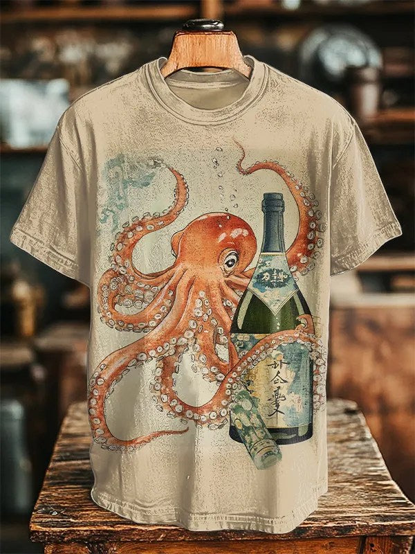 Octopus Opens Champagne Art Print T-Shirt Gifts For Octopus Lovers - Liberish