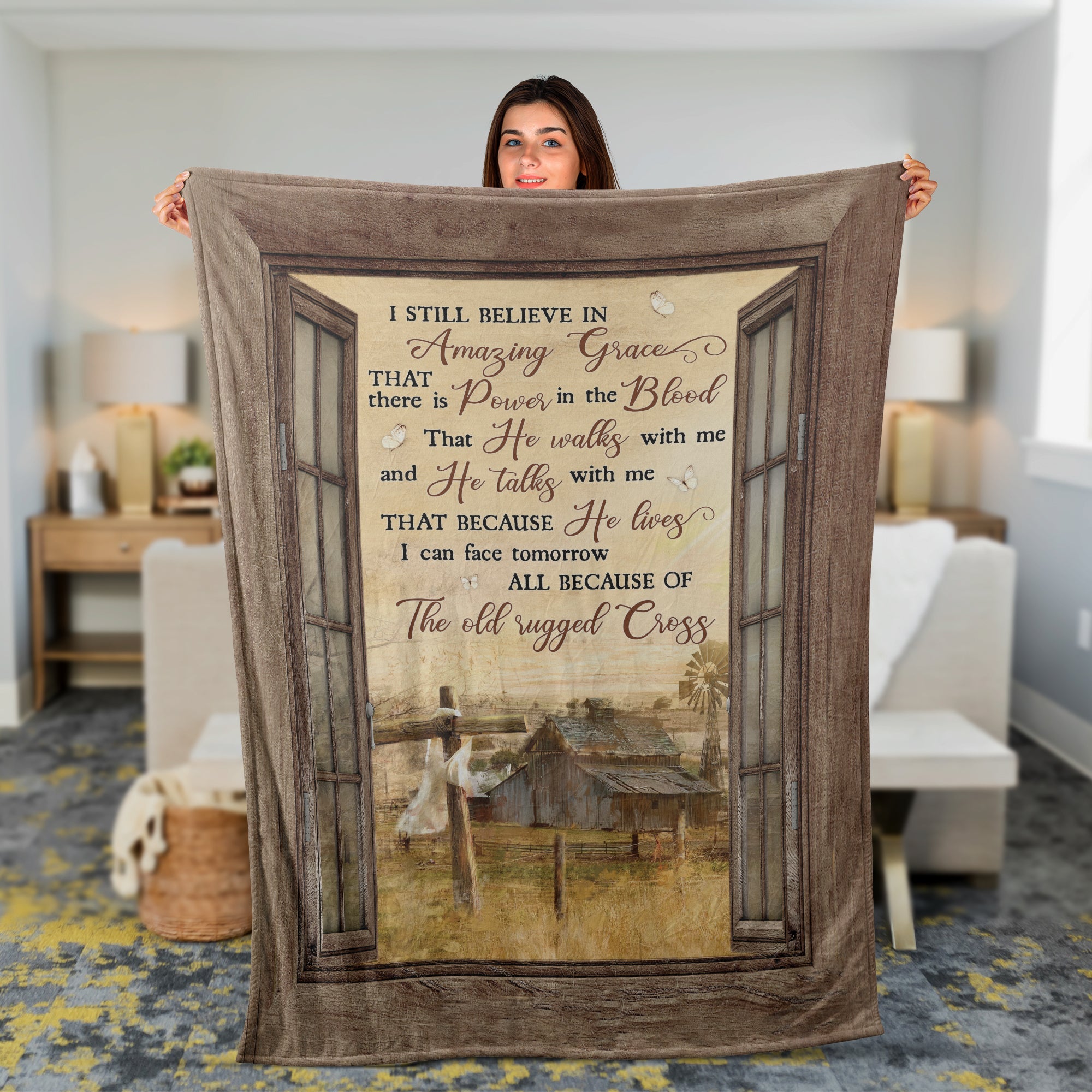 Christian Throw Blanket, Jesus Blanket, Faith Blanket, Countryside Landscape Blanket - Old Barn Painting, I Still Believe In Amazing Grace