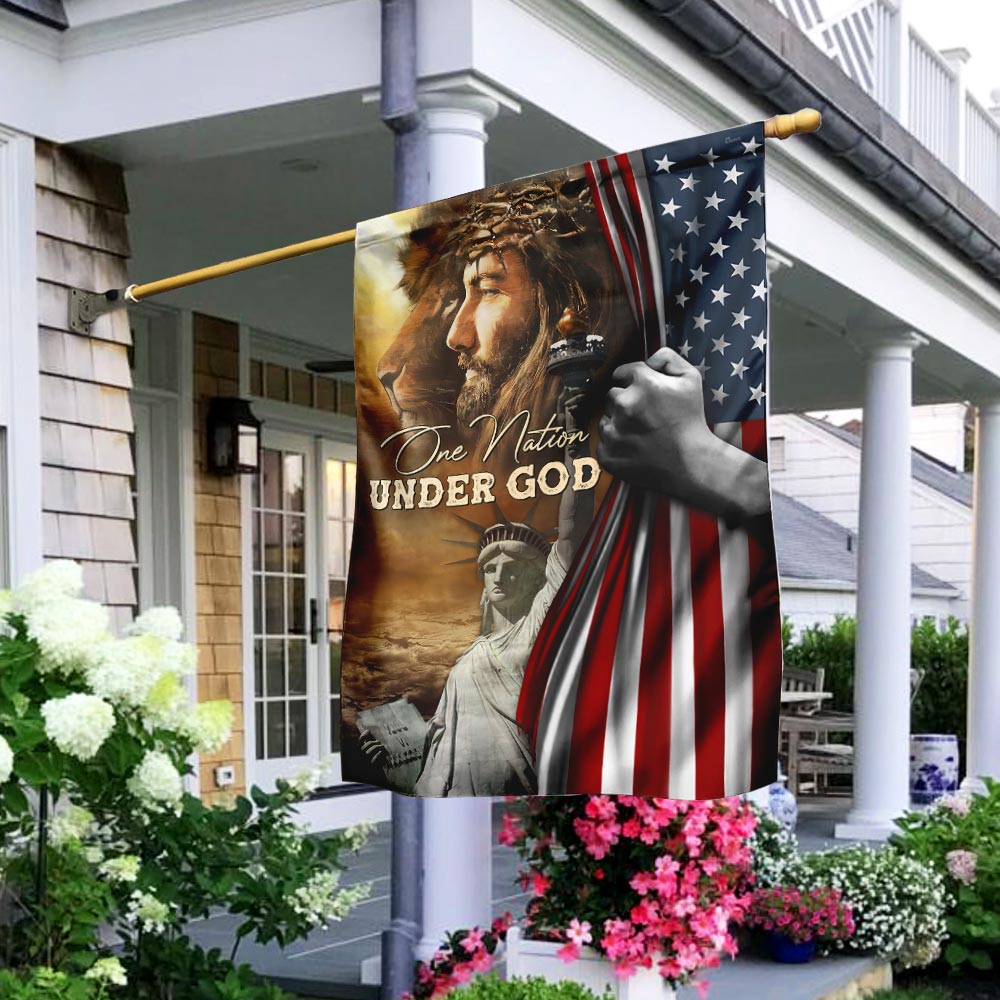 One Nation Under God Jesus Lion American Flag - Liberish