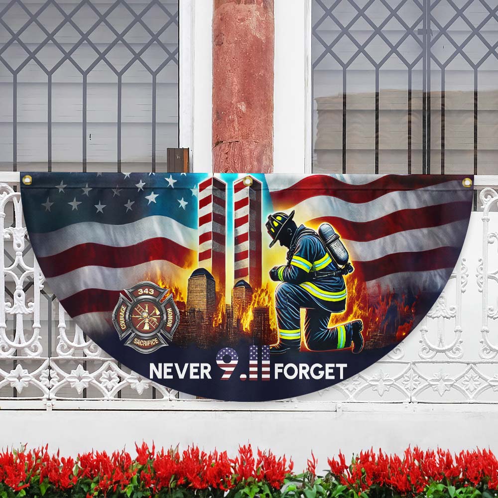 Patriot Day 911 Never Forget Firefighter Twin Tower American Non-Pleated Fan Flag - Liberish