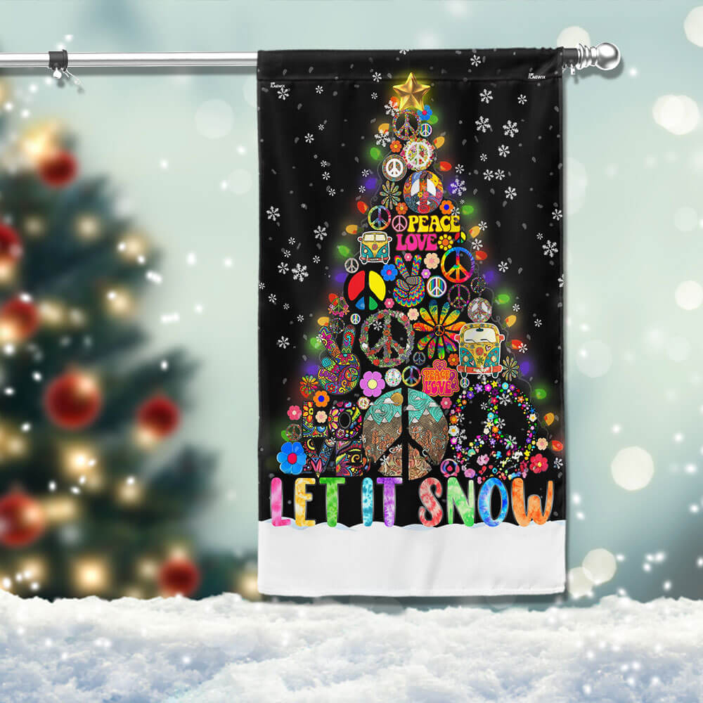 Peace Hippie Christmas Tree Flag Let It Snow Holiday Decor Gift - Liberish