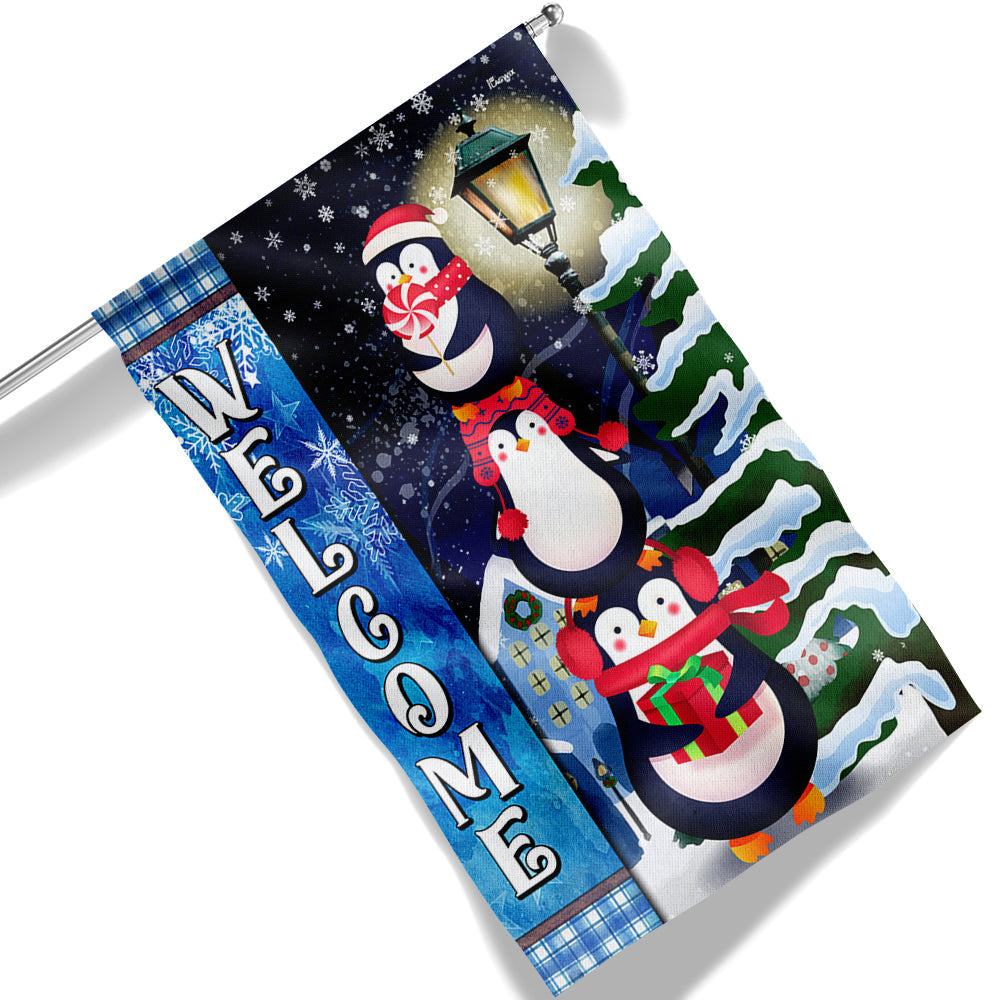 Penguins Christmas Welcome Flag - Liberish