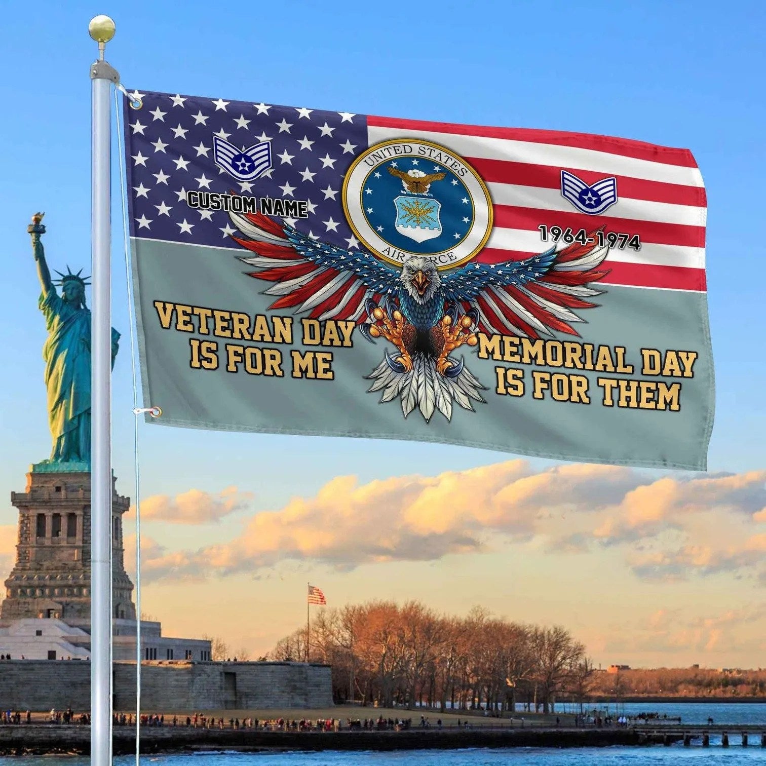 Personalized Eagle US Air Force Flag Veteran Day Is For Me Memorial Day Is For Them - Liberish