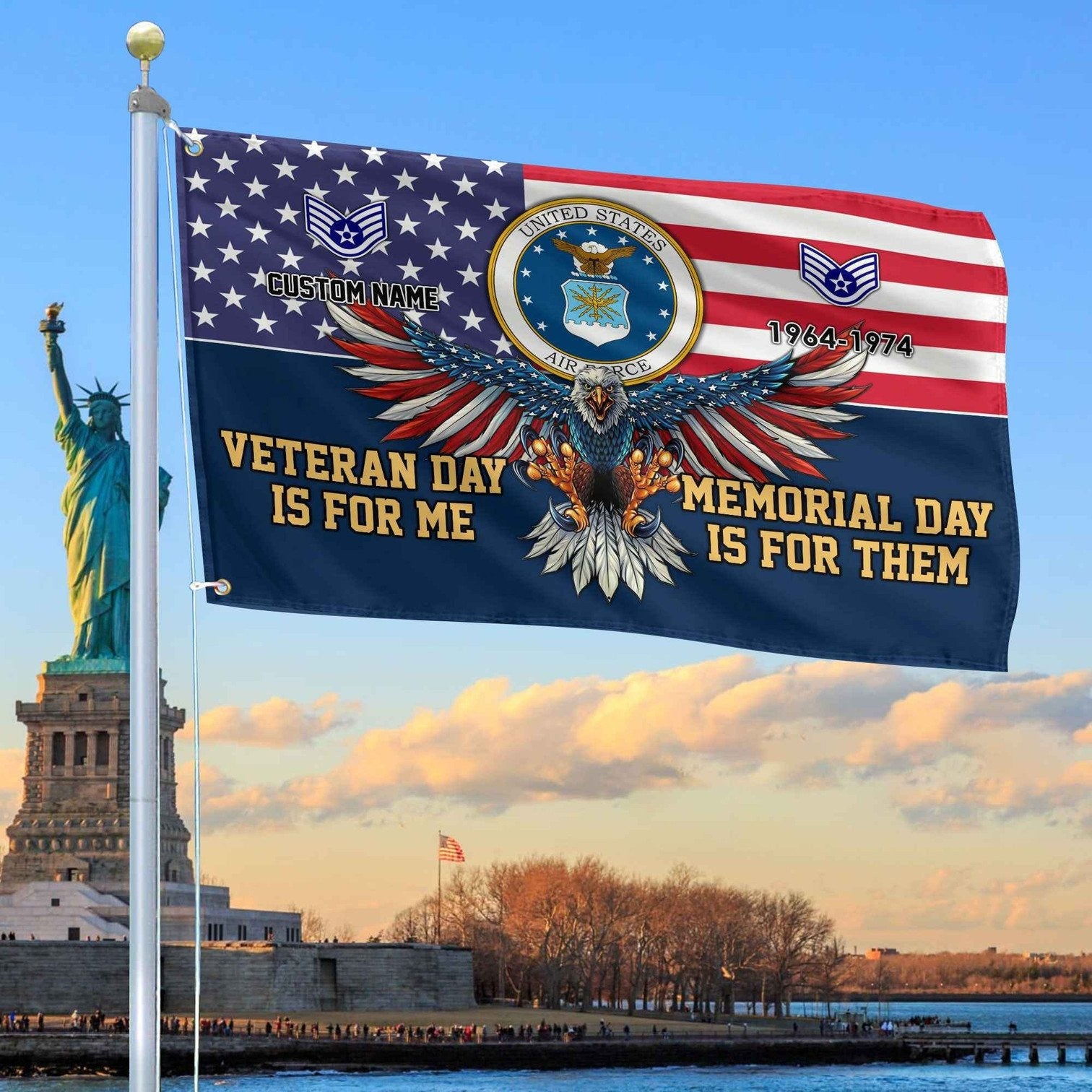 Personalized Eagle US Air Force Flag Veteran Day Is For Me Memorial Day Is For Them Flag - Liberish
