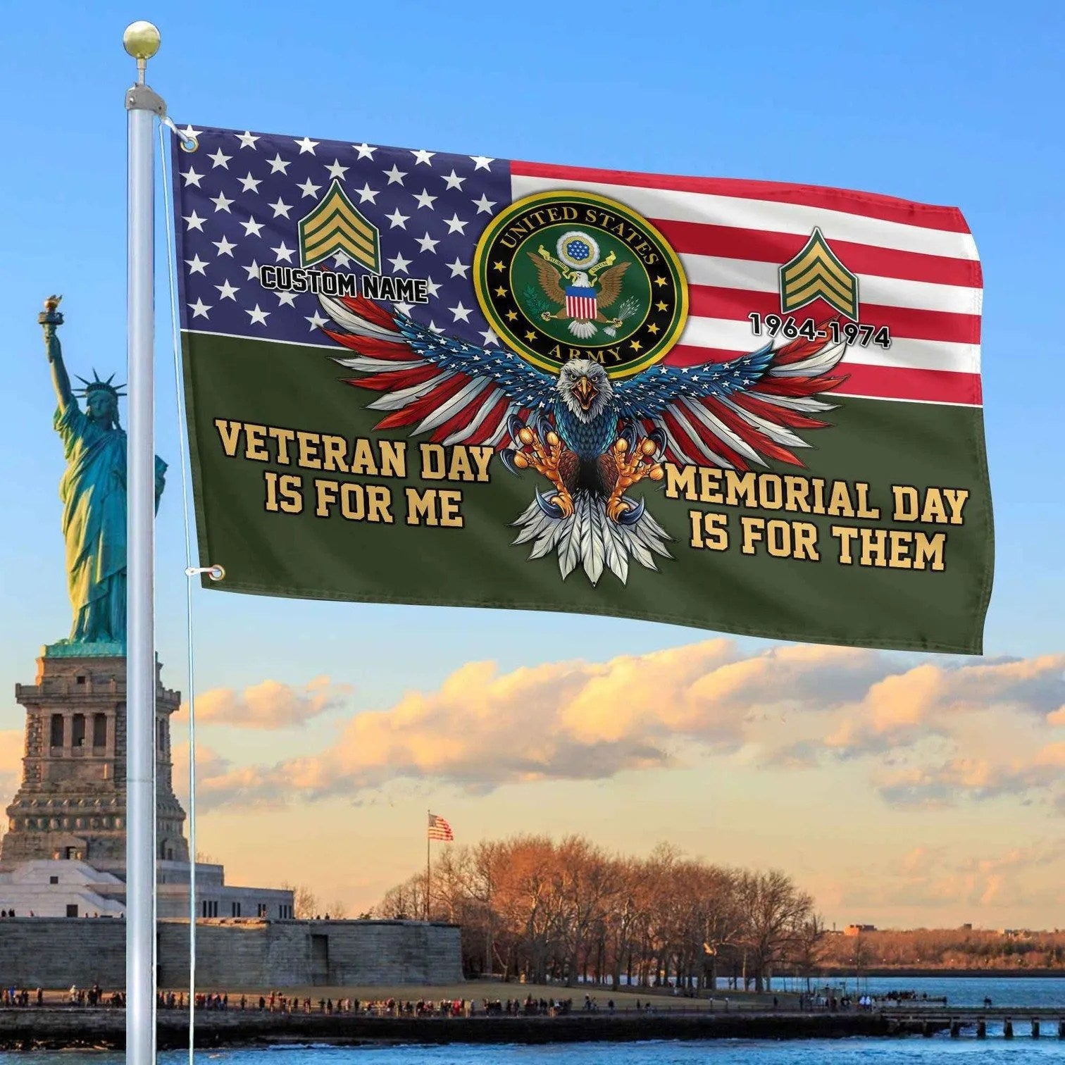 Personalized Eagle US Army Flag Veteran Day Is For Me Memorial Day Is For Them Flag - Liberish