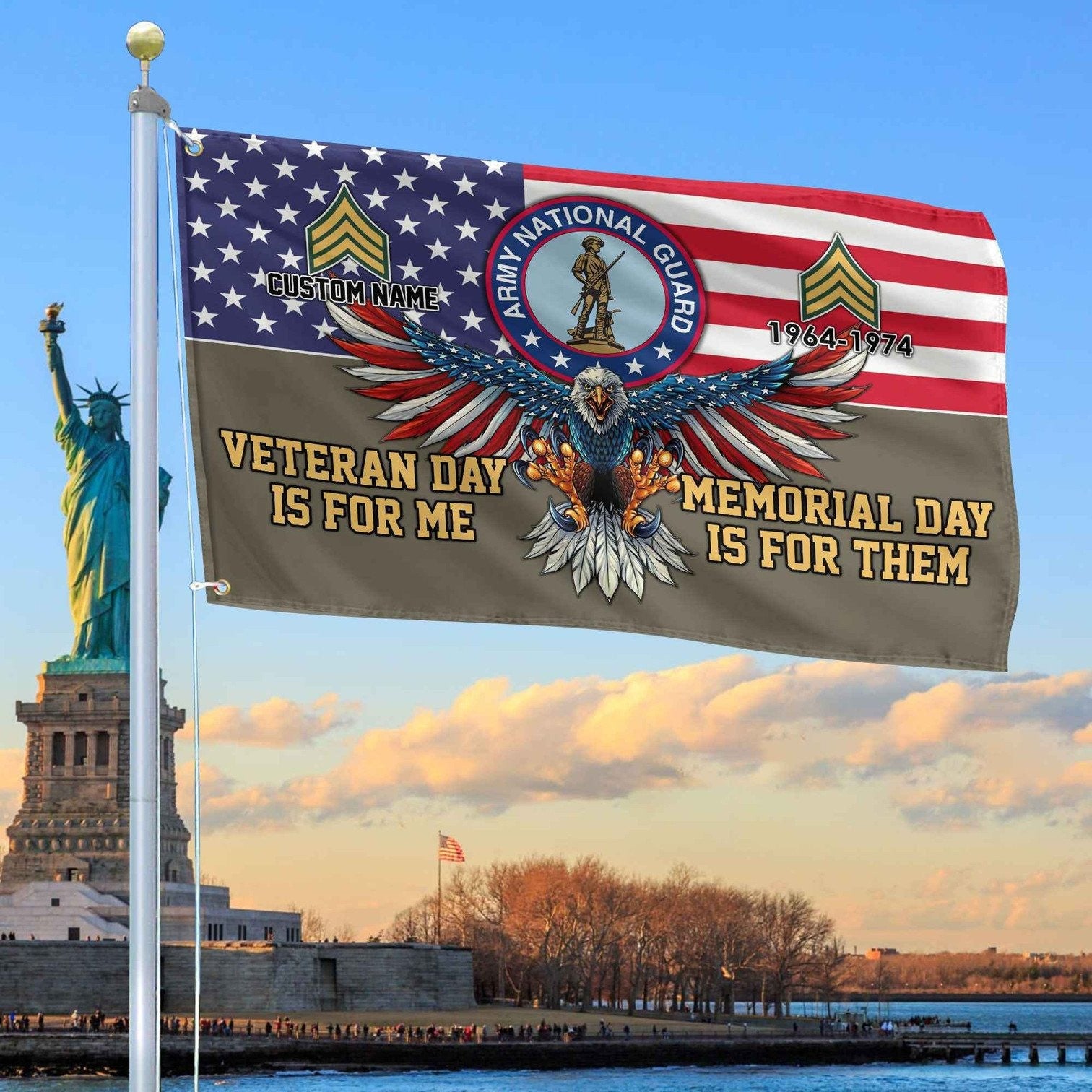 Personalized Eagle US Army National Guard Flag Veteran Day Is For Me Memorial Day Is For Them - Liberish