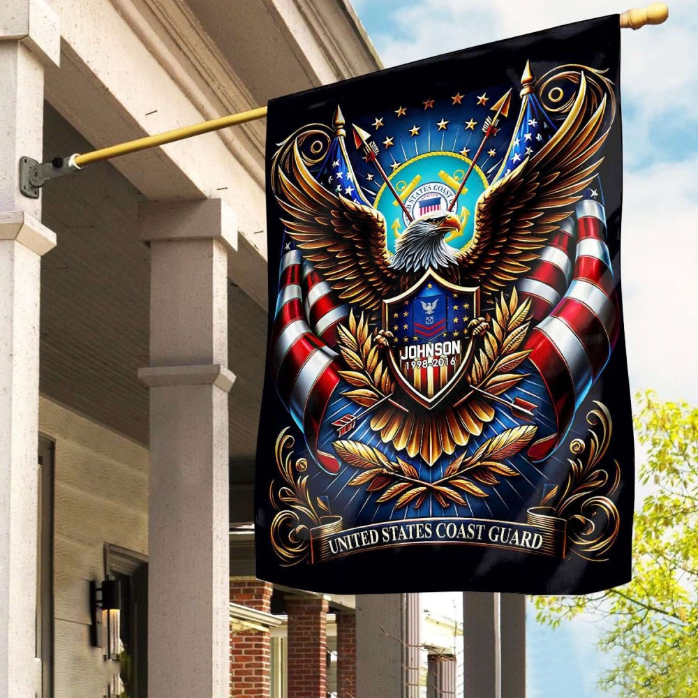 Personalized Eagle US Coast Guard Flag USA Military Patriotic Flag Coast Guard Gifts