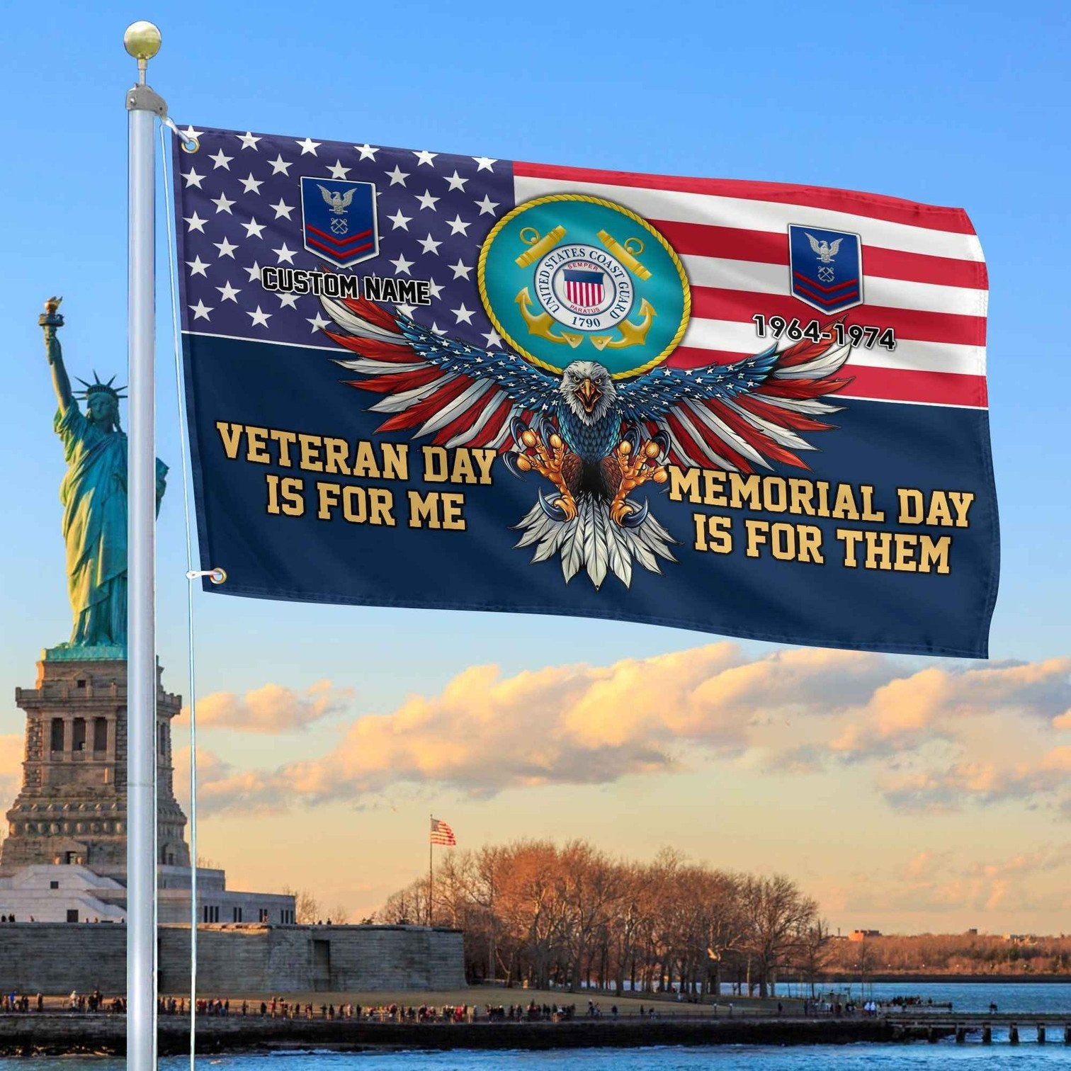 Personalized Eagle US Coast Guard Flag Veteran Day Is For Me Memorial Day Is For Them Flag - Liberish