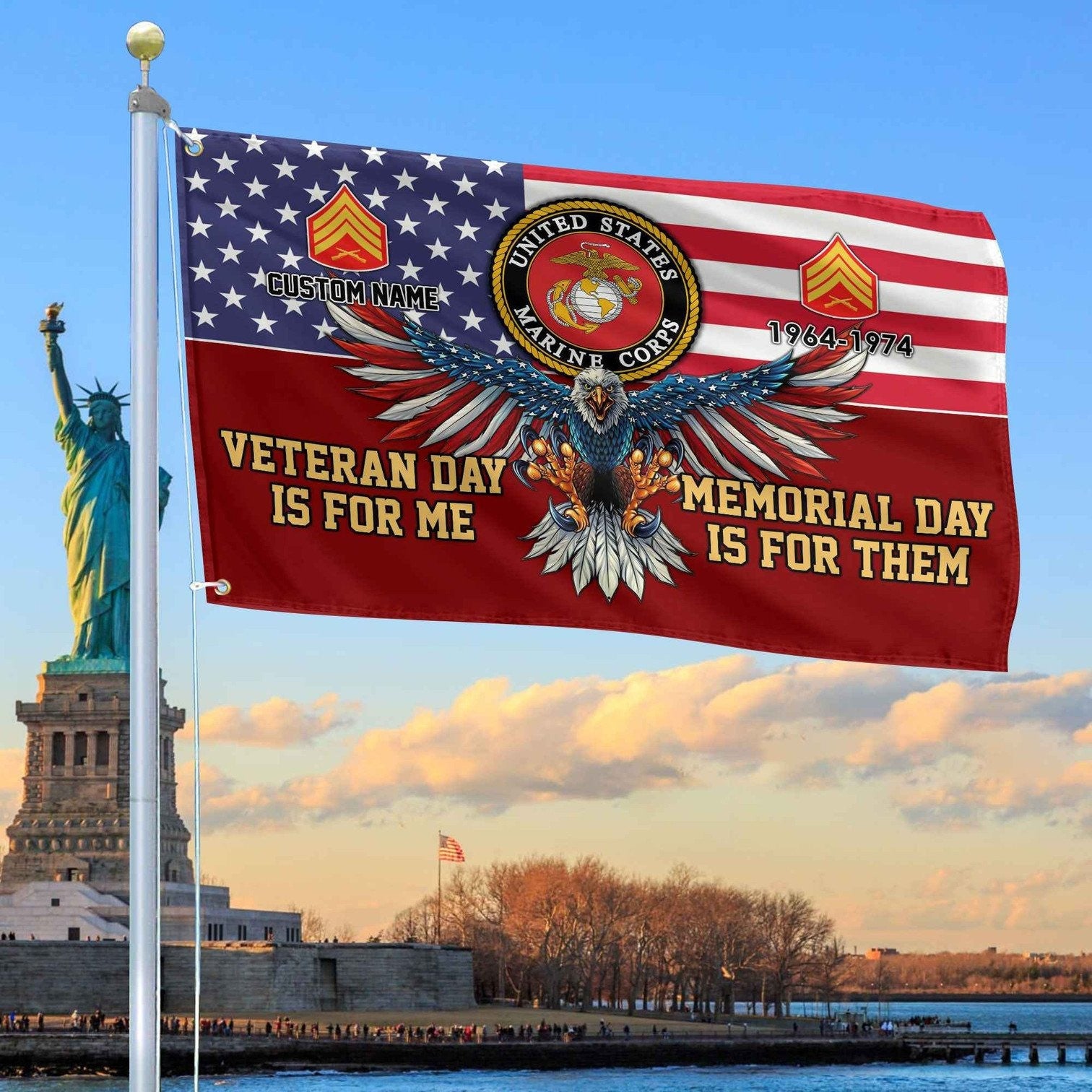 Personalized Eagle US Marine Corps Flag Veteran Day Is For Me Memorial Day Is For Them Flag - Liberish