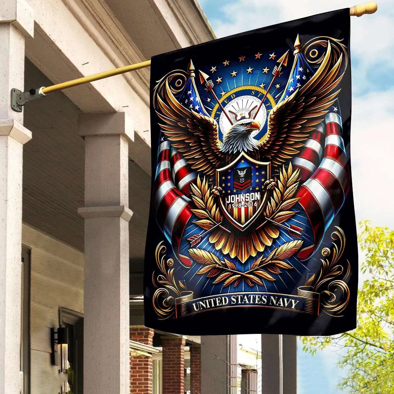 Personalized Eagle US Navy Flag USA Military Patriotic Flag Gift For Navy - Liberish