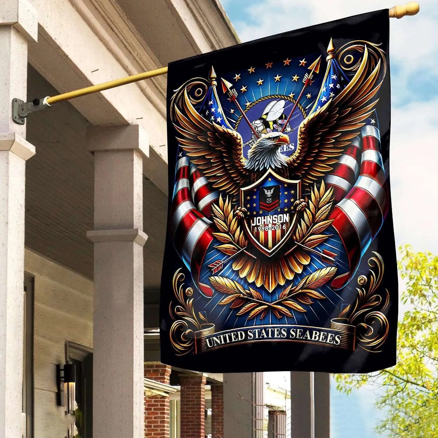 Personalized Eagle US Seabees Flag USA Military Patriotic Flag Gift For Seabees - Liberish