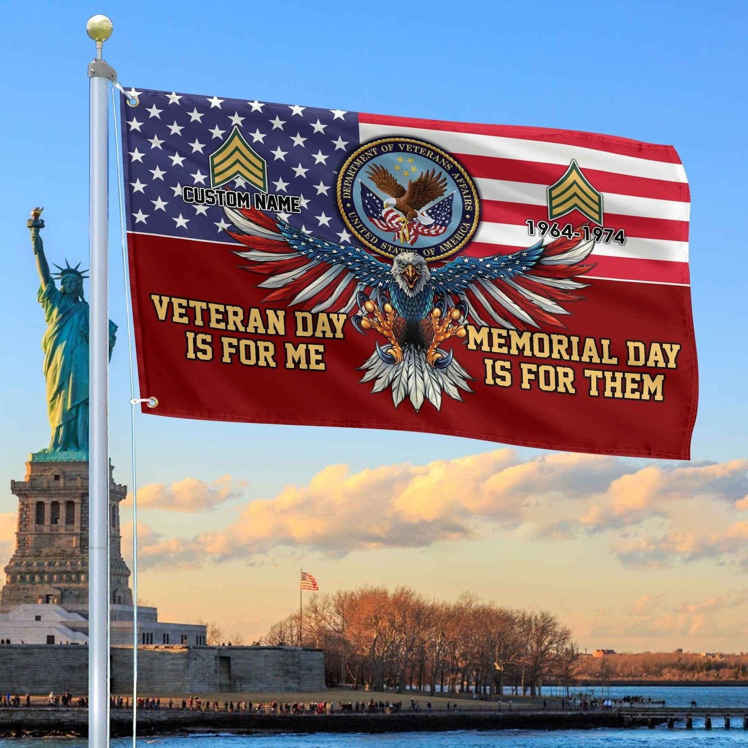 Personalized Eagle US Veteran Flag Veteran Day Is For Me Memorial Day Is For Them Flag - Liberish