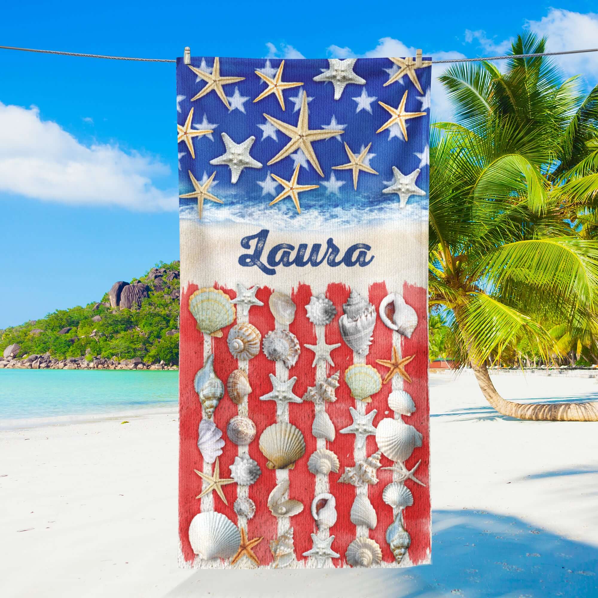 Personalized Patriotic Summer Beach Starfish American Beach Towel - Liberish