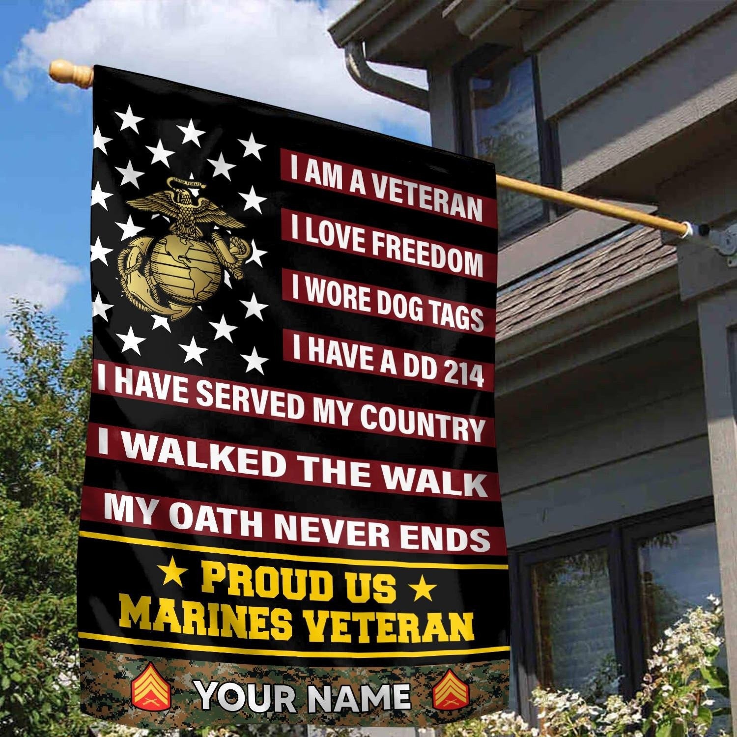 Personalized Proud US Marine Veteran Flag USMC Flag Gifts For Military - Liberish