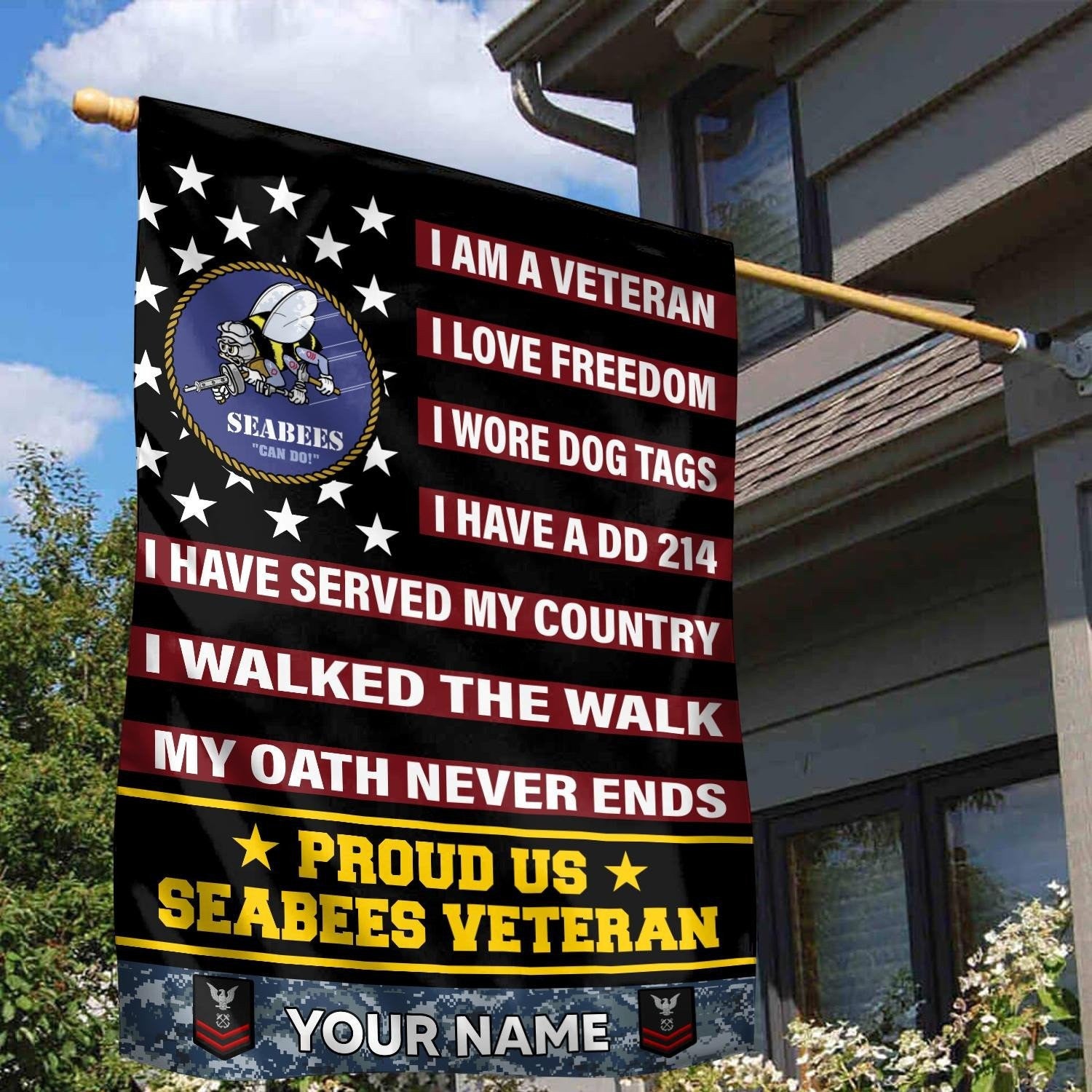 Personalized Proud US Seabees Veteran Flag Patriotic Flag Gifts For Seabees Veteran - Liberish
