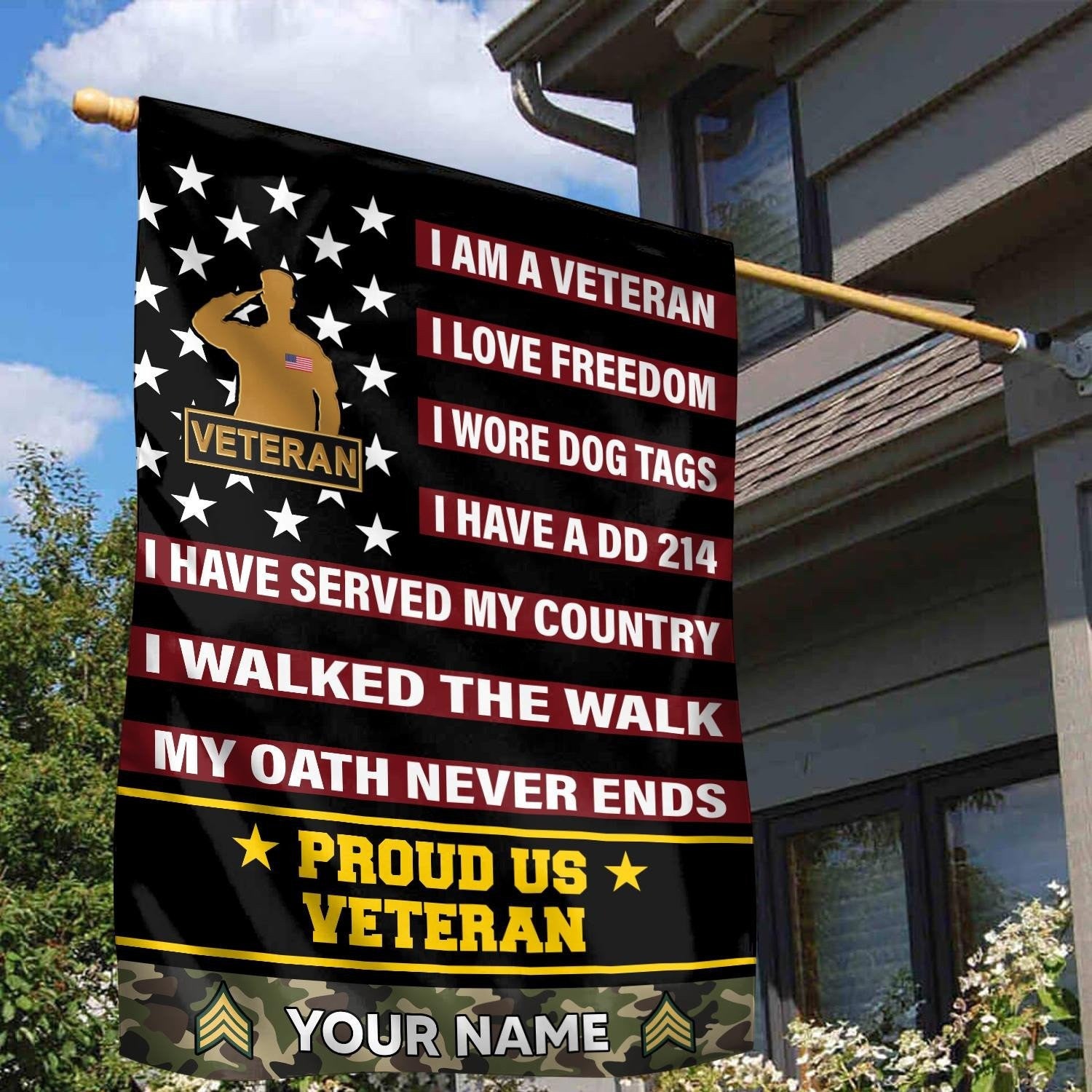 Personalized Proud US Veteran Flag Patriotic Outdoor Decor Gifts For Veterans - Liberish