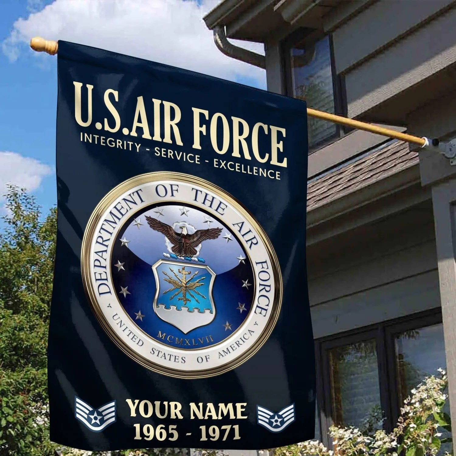 Personalized US Air Force Integrity Service Excellence Flag USAF Flag Patriotic Decor Gift For Veterans - Liberish