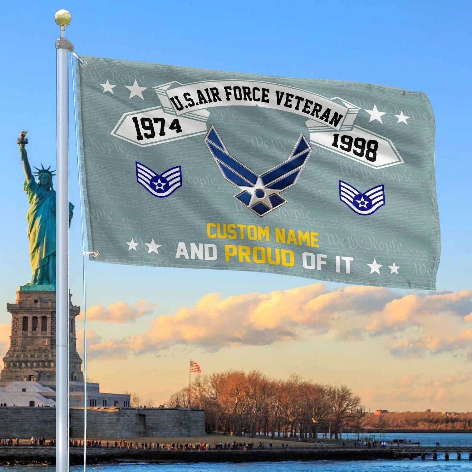 Personalized US Air Force Veteran And Proud Of It Flag We The People Flag Gifts For Air Force - Liberish