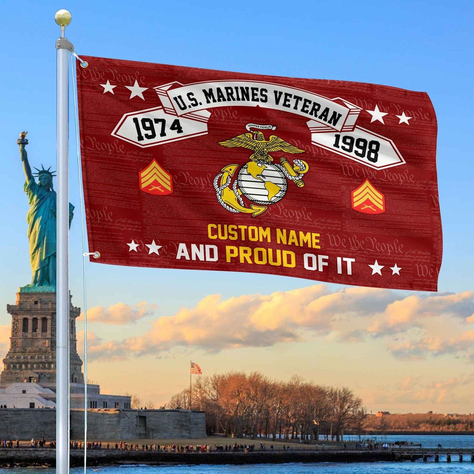 Personalized US Marine Veteran And Proud Of It Flag We The People Flag Gifts For Marines - Liberish