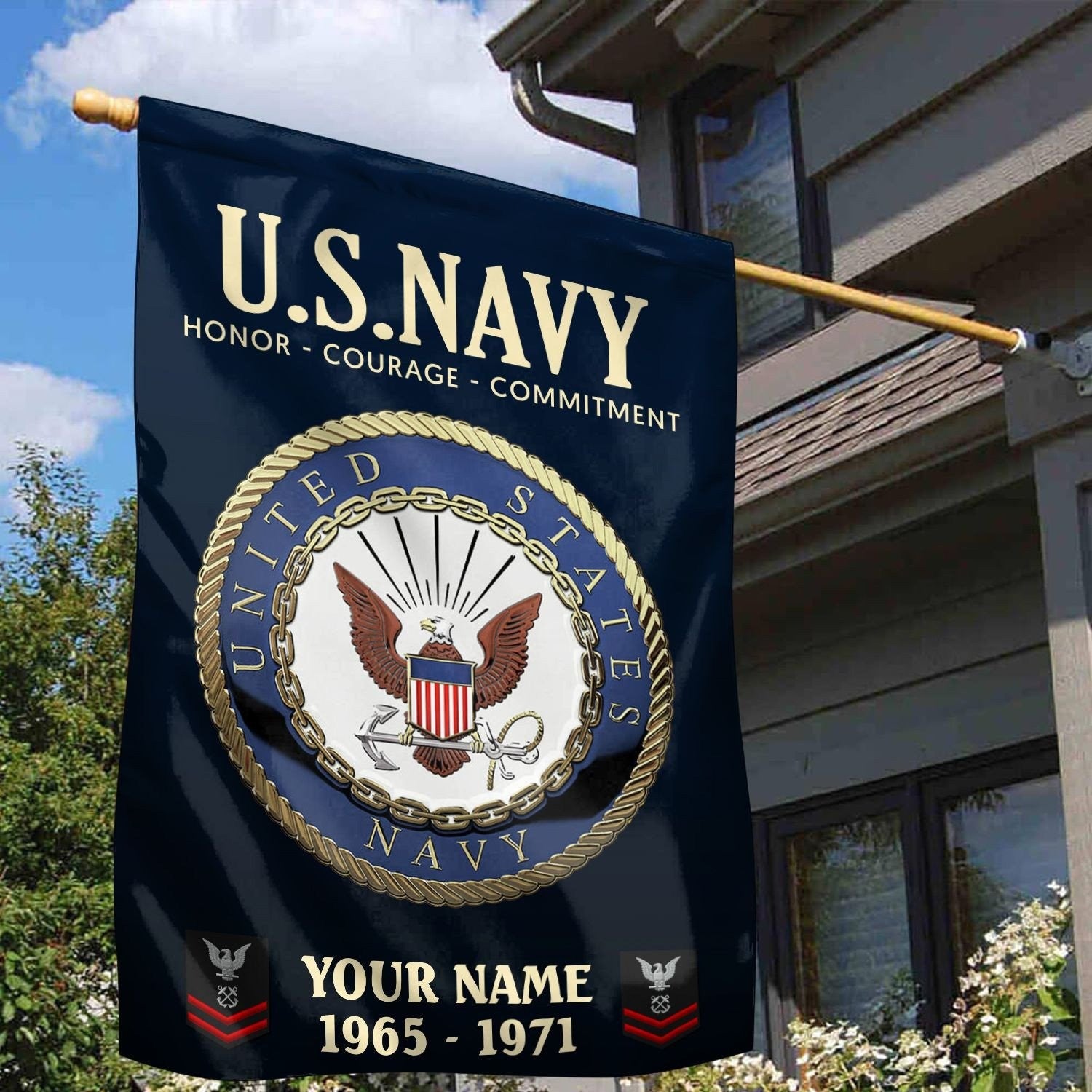 Personalized US Navy Honor Courage Commitment Flag Gifts For Navy Veteran - Liberish