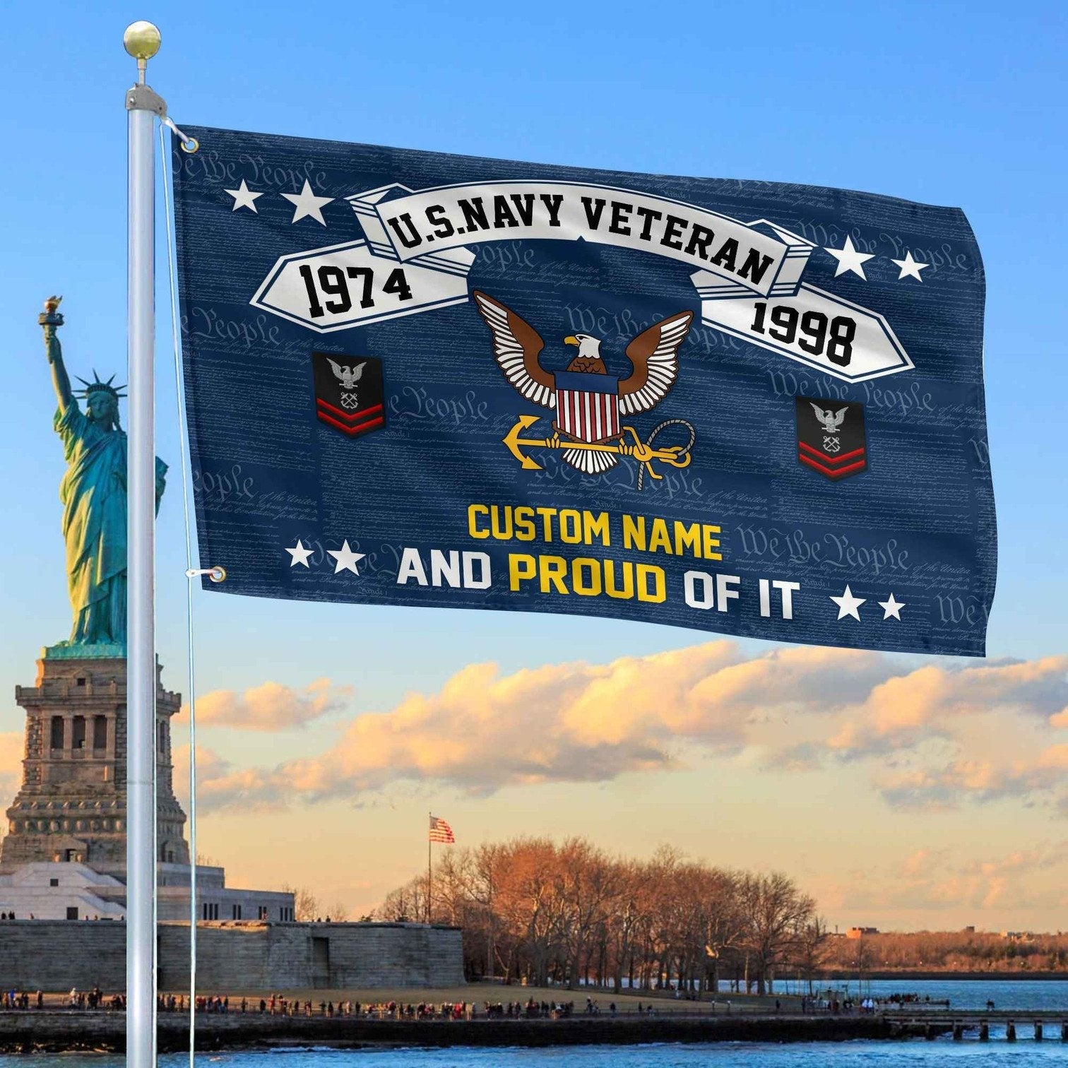 Personalized US Navy Veteran And Proud Of It Flag We The People Flag Gifts For Navy - Liberish