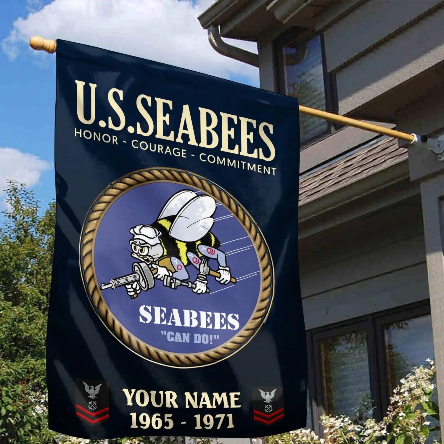 Personalized US Seabees Honor Courage Commitment Flag Gifts For Seabees Veteran - Liberish