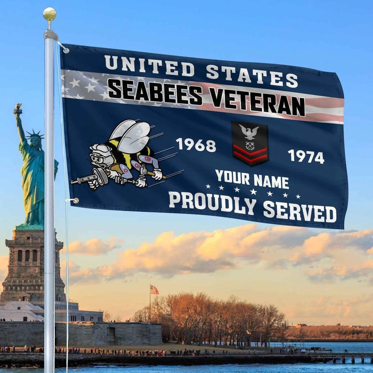 Personalized US Seabees Proud Served Flag Patriotic Flag Gifts For Seabees - Liberish