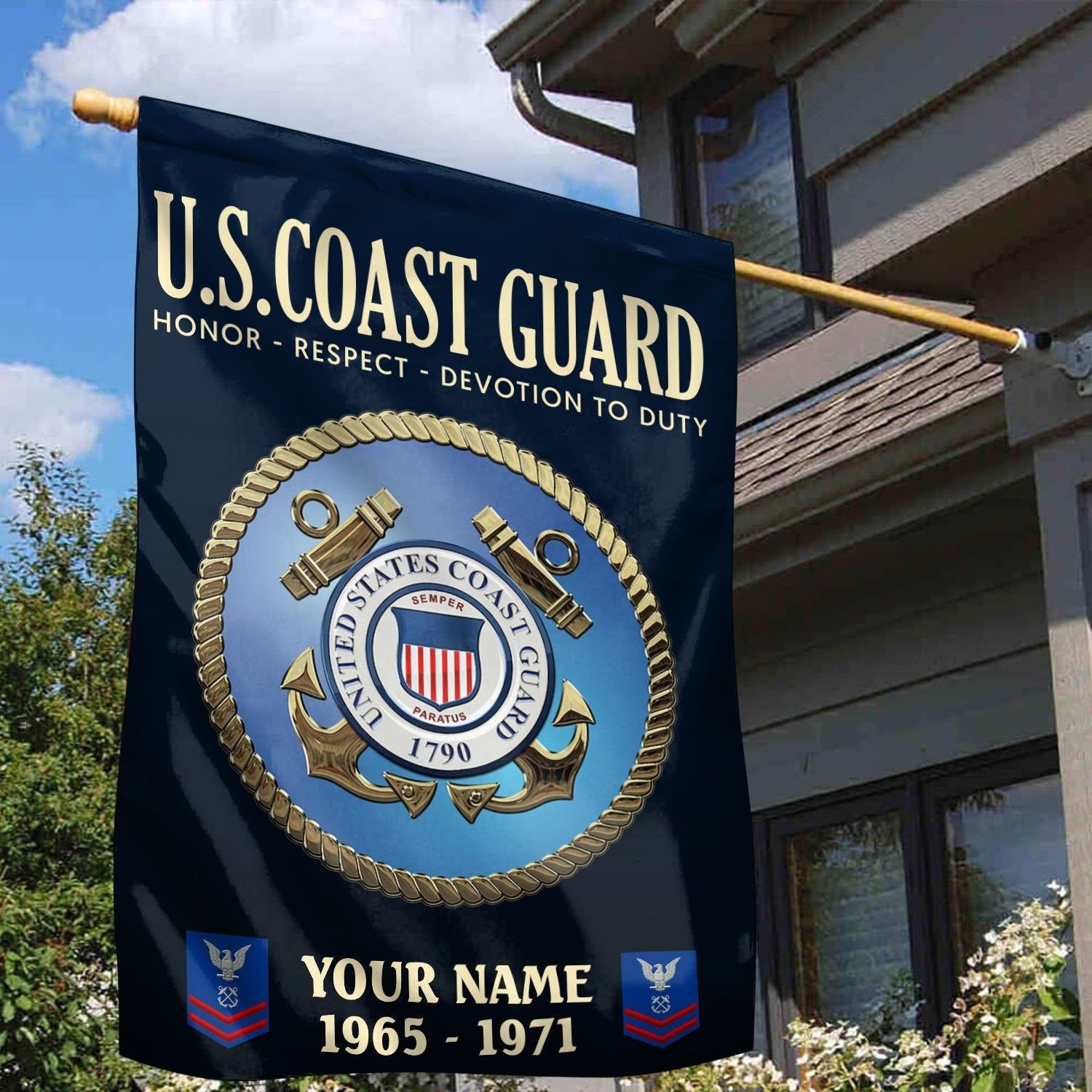 Personalized USCG Honor Respect Devotion To Duty Flag Coast Guard Flag Outdoor Patriotic Decor Gift For Veterans - Liberish