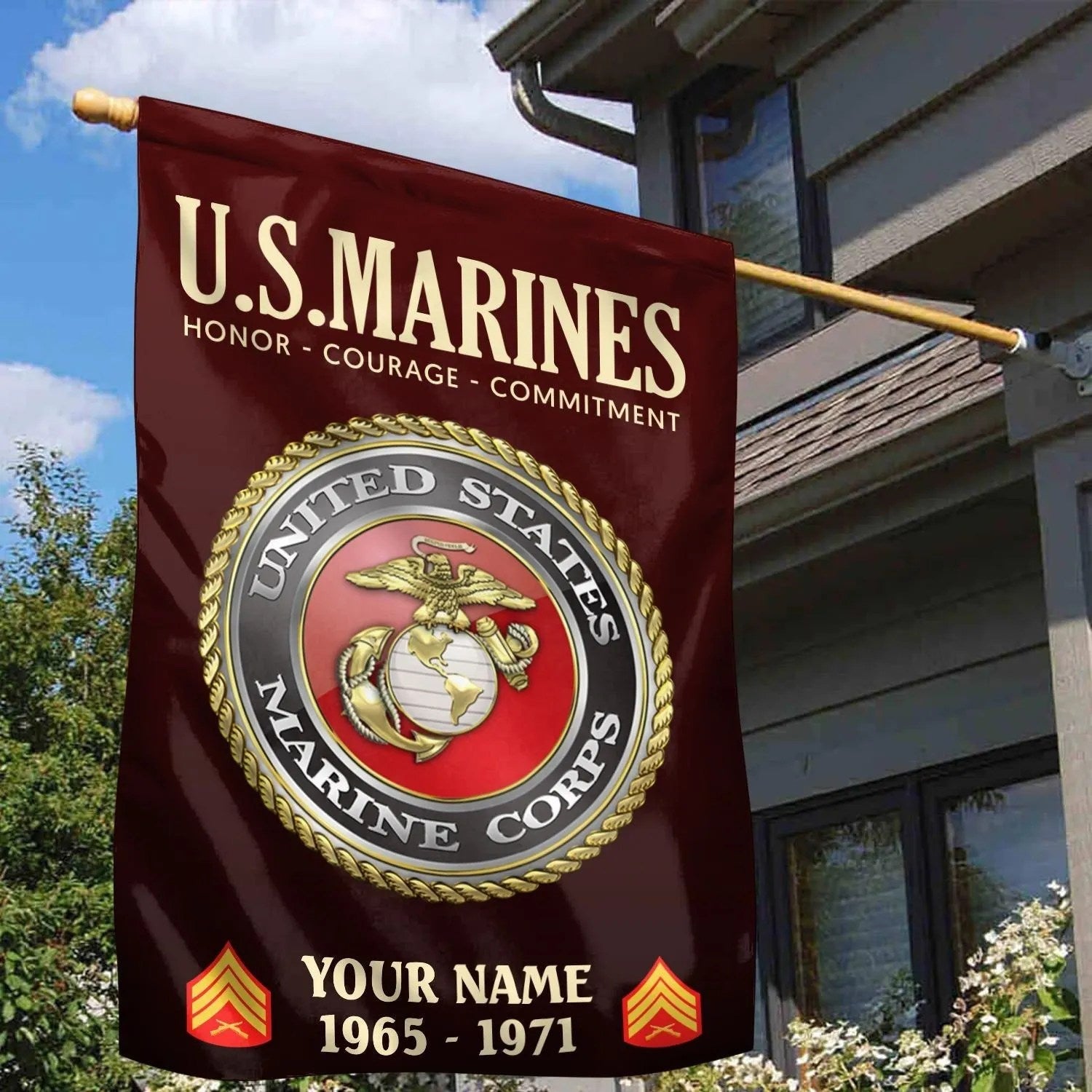 Personalized USMC Honor Courage Commitment Flag Marine Flag Gifts For Patriots - Liberish