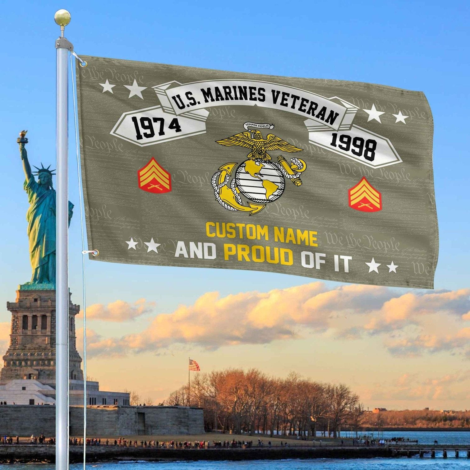 Personalized USMC Veteran And Proud Of It Flag We The People Flag Gifts For Marines - Liberish