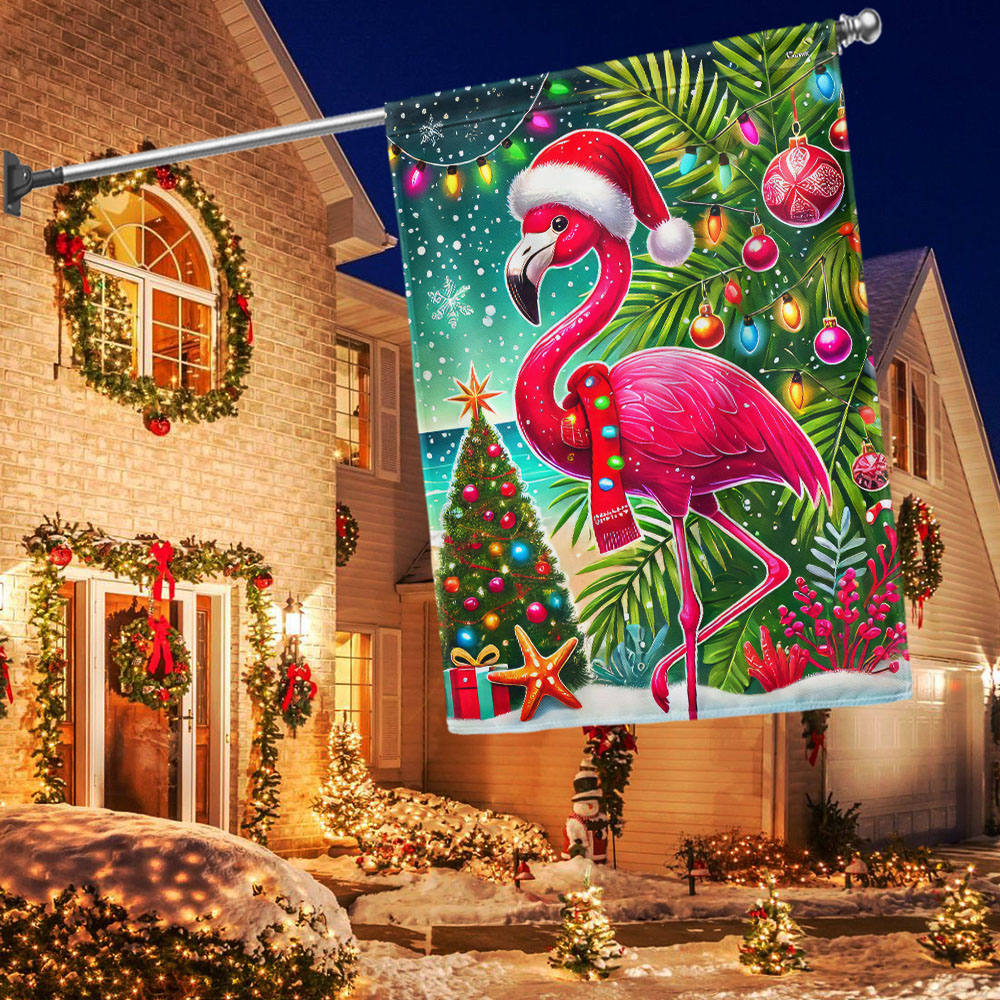 Pink Flamingo Christmas Flag - Liberish
