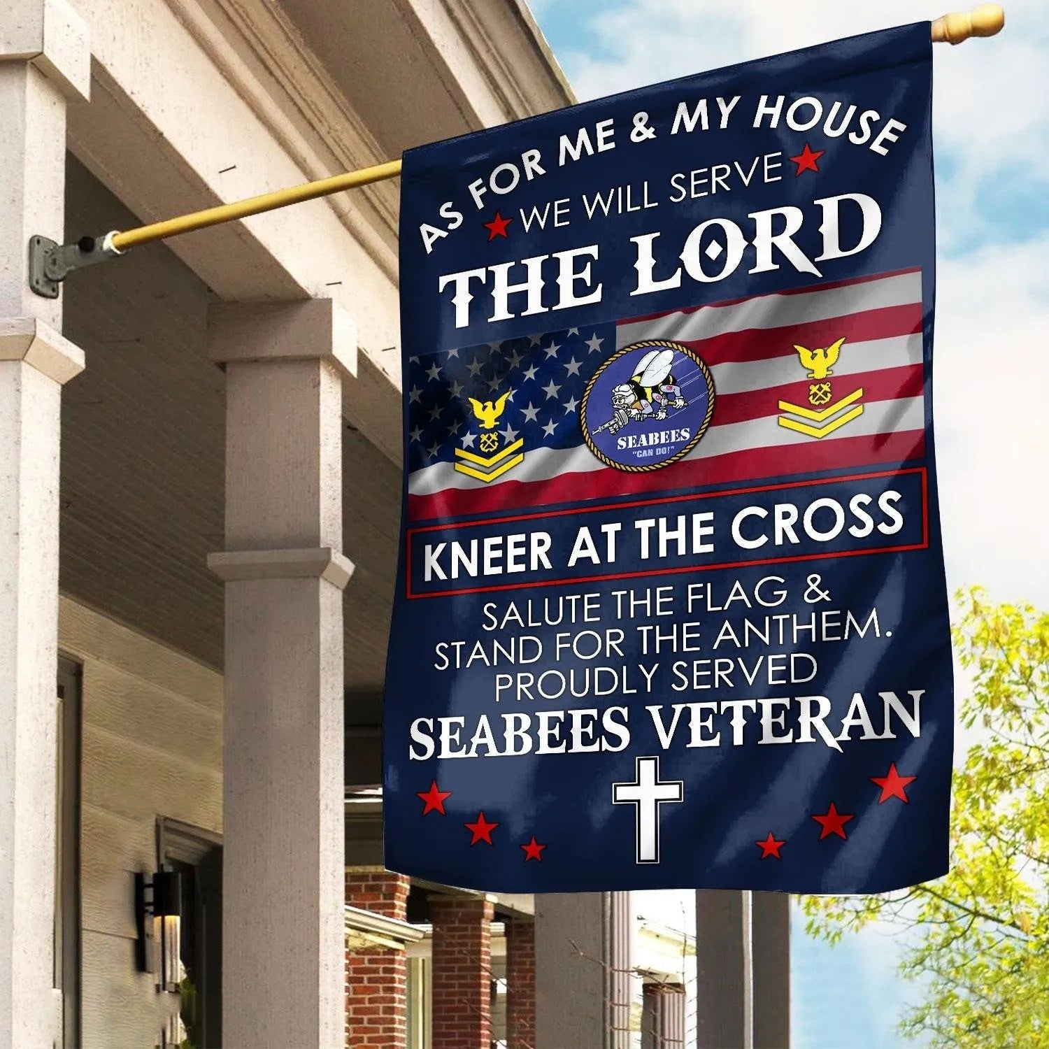 Proud Served Seabees Veteran Flag As For Me And My House We Will Serve The Lord - Liberish