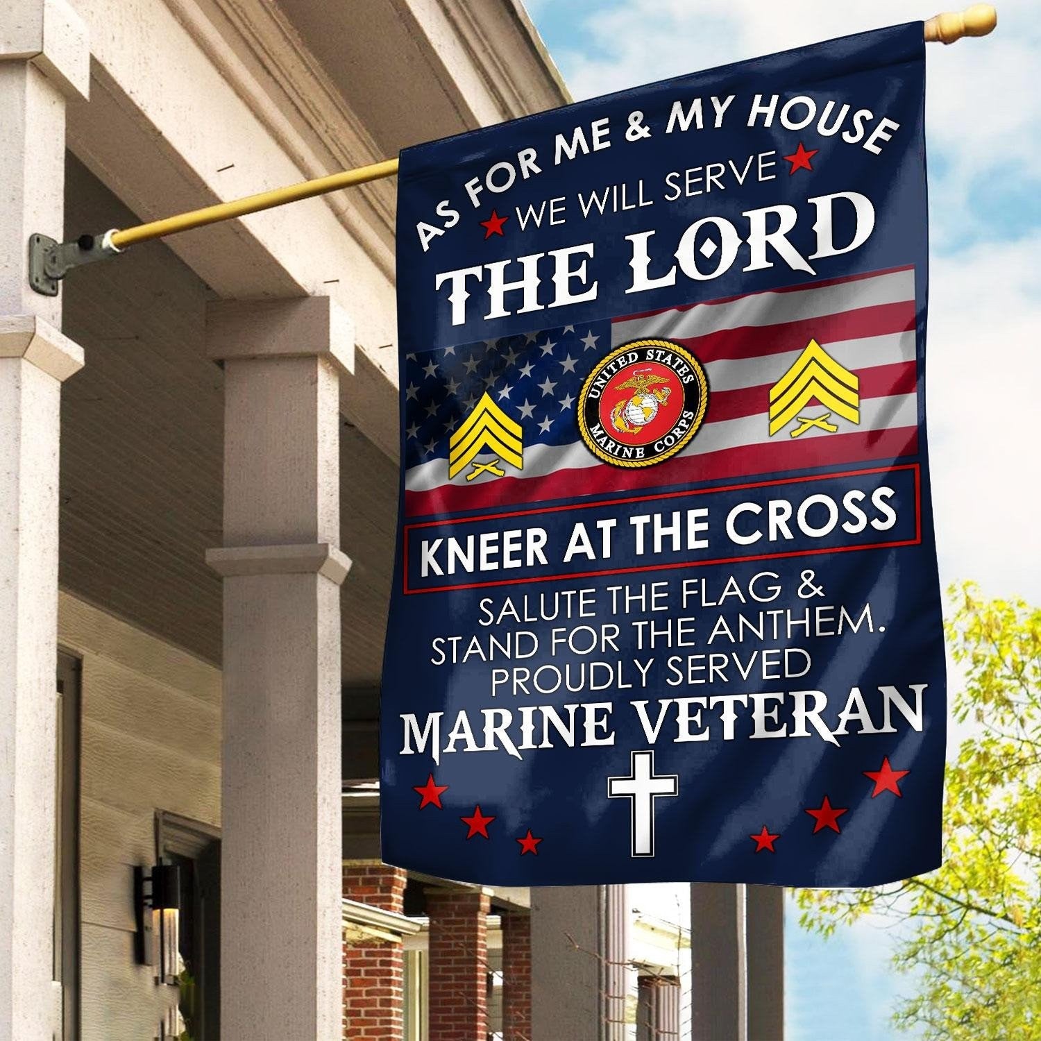 Proud Served US Marine Corps Veteran Flag As For Me And My House We Will Serve The Lord Flag - Liberish